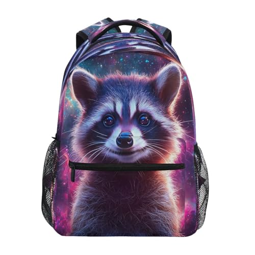 Raccoon Colorful Galaxy Backpack Lightweight School Bags Boys Girls Bookbag Kids Travel Rucksack