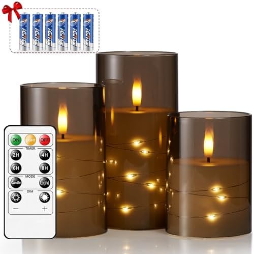 salipt Bougie LED, Bougies LED Flamme Vacillante Lot de 3, Bougies à Piles en Verre Avec Télécommande et Minuteur, Diamètre 7.6 cm, Hauteur 10.2 12.7 15.3 cm - Bleu salipt Bougie LED, Bougies LED Flamme Vacillante Lot de 3, Bougies à Piles en Verre Avec Télécommande et Minuteur, Diamètre 7.6 cm, Hauteur 10.2 12.7 15.3 cm - Bleu