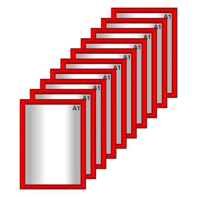 Snap Poster Frames | Certificate Photo Display | Clip Poster Holders for Retail And Advertising Displays | Notice Sign Board Frame for Walls (Red Colour) (10, A1 (594 x 841mm))