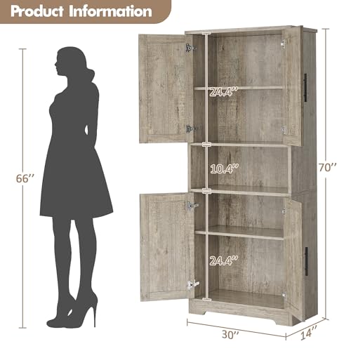 Image of 70 inch Tall Kitchen Pantry Cabinet,Modern Kitchen Hutch with Microwave Stand & Adjustable Shelves,Ideal for Dining Room, Bathroom, Laundry Room - Modern and Functional Design.Grey.