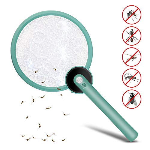 Preisvergleich Produktbild FEALING Elektrische Fliegenklatsche, Insektenvernichter Fliegenfänger Moskito Zapper mit UV-Licht, USB Wiederaufladbar, 3-Schicht Mesh Schutz, Ideal für Drinnen und Draußen (Grün)