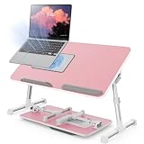 Laptop Desk for Bed with Cooling Fan, SAIJI Height & Angle Adjustable Laptop Stand for Bed, Lap Desk Tray Table, Lightweight Foldable Portable Computer Table