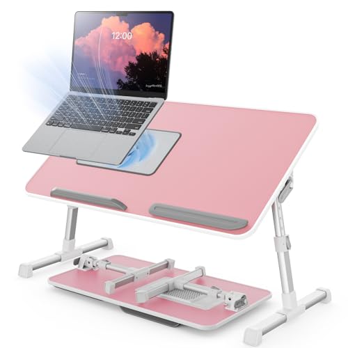 Laptop Desk for Bed with Cooling Fan SAIJI Height & Angle Adjustable Laptop Stand for Bed Lap Desk Tray Table Lightweight Foldable Portable Computer Table