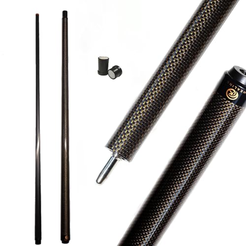 ビリヤード キュー OKHEALING 58インチ 19-20oz 1/2 ジョイント カーボンファイバープール キュースティック12.4mm/ 12.5mm/11.8mm キューチップ (プレイングキュー) (銀の糸の黄, 12.4mm-Uni-loc)
