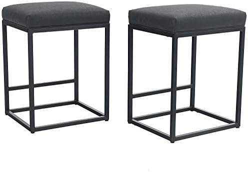 2 Bar Stools with Footrest, Kitchen Chairs PU Leather, Backless Stool, Counter Stool, Bistro Stool, for Indoor Outdoor Dining Room, Home Bar, Coffee Chairs, Small (Black)