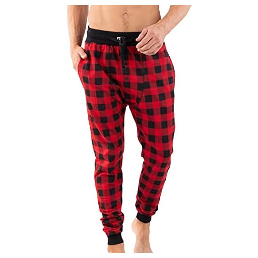 Lazy One Pajama Pants for Men, Cotton Long Johns for Men (Red Plaid, Medium)