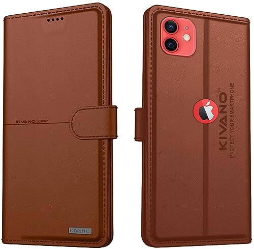 Image of Compatible with Apple iPhone 12 Flip Cover | Leather Finish | Inside Pockets & Inbuilt Stand | Shockproof Wallet Style Magnetic Closure Back Cover Case