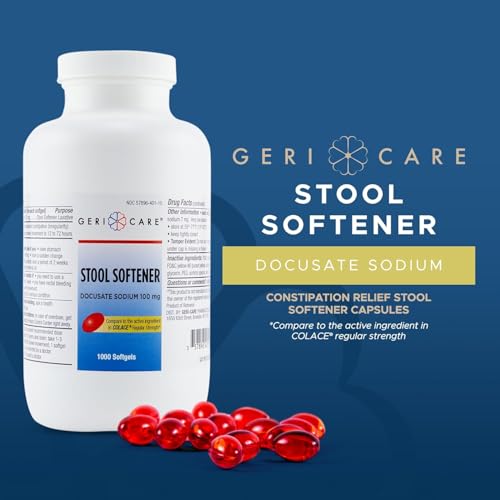 Image of GeriCare Docusate Sodium Stool Softener - 100mg Gentle Stimulant Laxative Softgels for Men & Women- Constipation Relief - Adults Daily Bowel Movement Laxative 1000 Count (Pack of 2)