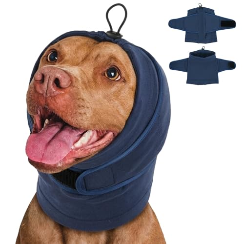 Image of MIGOHI XL Ear Muffs for Dogs Noise, Breathable No Shake Ear Wrap for Hematoma, Dog Calming Hoodie for Thunderstorms Bath Grooming Car Rides, Ears Protection for Large Dogs German Shepherds, Blue XL
