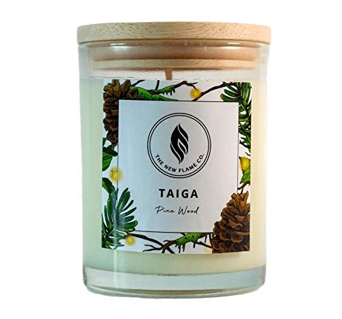 New Flame Pine Woods Scented Soy Wax Candle in Glass Jar with Lid, Decorative Natural Candle for Home, Eco-Friendly Vegan for Women and Men - 45-50 Hour Burn Time, Christmas Candle Gift (200g)