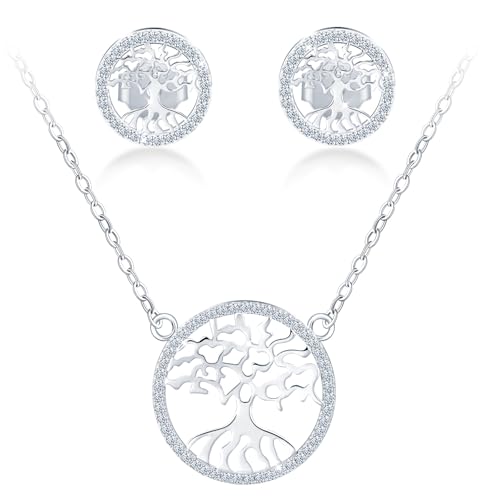 Conjunto de Joyas de Plata de Ley 925 y Circonitas con diseño exclusivo de Árbol de la Vida