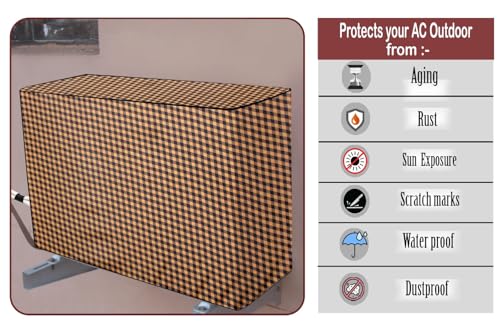 Image of The Furnishing Tree 2 Ton Split AC Cover for Indoor and Outdoor Units Checkered Pattern Brown