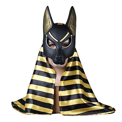 Shancon Jackal Fox Wolf Head Anubis Mask and Headscarf Costume Animal Masqurade Cosplay Props Halloween Carnival Party