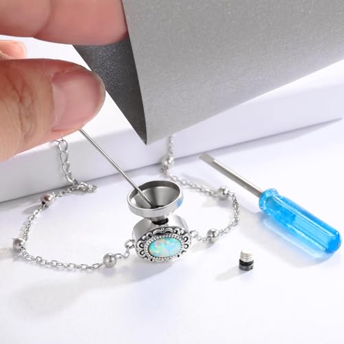 MANBU Sterling Silver Cremation Bracelet for Ashes: Oval Opal Urn Ash Bracelet Memorial Jewelry Bereavement Keepsake Gifts for Loss of a Loved One3