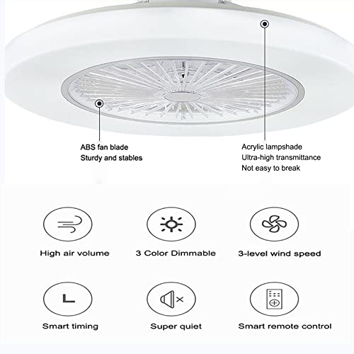 Orllien Ceiling Fan With Lights, Small Fan With Light Led Modern Thin Enclosed Bladeless Fan Lighting, Remote 3-Color Changing 3-Level Wind Speed, Semi Flush Mount Fandelier-Dimmable, With Memory Function, Low Profile White #TOP1