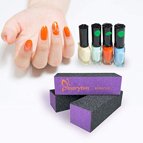 Maryton Nail Buffer Sanding Block Polisher Buffing File 60/100 Grit For Acrylic Nail Art Kit Manicure Tools 10 Pcs (Black Purple) #TOP5