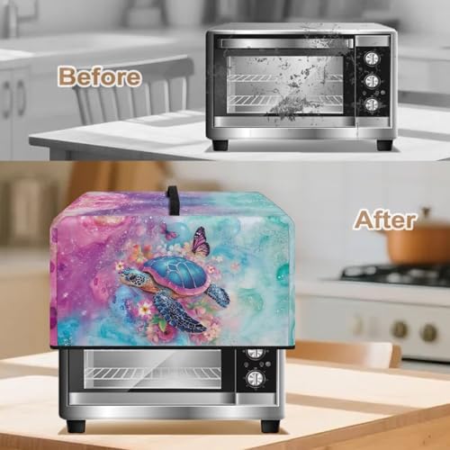 Image of Convection Oven Dust Cover, Easy to Clean, Electric Appliance Protector Smart Microwave Oven Cover for Countertop, L, Sea Turtle Butterfly Flower Marble Violet Green