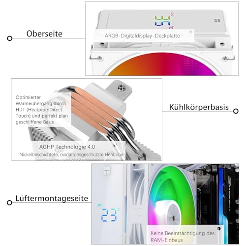 TR-Thermalright Assassin X 120 Digital ARGB White chłodnica procesora, 4 x 6 mm, wentylator PWM 120 mm, 2000 obr./min, Digital Display Board Top Cover, do AM5/AM4, Intel Lga1851/1700, biały