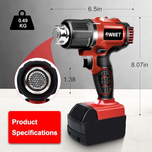 Ewket CORDLESS HEAT GUN For Milwaukee M18 18V Battery, Soldering Hot Air Gun 350W 572℉-932℉ 2-Temp Setting thumb #6