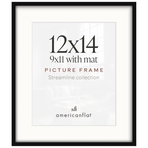 Americanflat 12x14 Picture Frame - Matted to 9x11 - Slim Molding - Black