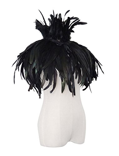 TOOKY Black Gothic Victorian Natural Feather Cape Shawl Stole Poncho with Choker Collar(Size: One Size) steampunk buy now online