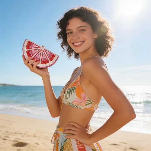 Image of Women Cute Fruit Evening Clutch Sparkling Rhinestones Purse Crystal Banquet Prom Shoulder Bag