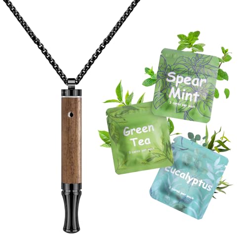 ASTOFLI Wooden Adjustable Air Outlet Breathing Necklace with Resistance - Black Herbal Flavored Breathe Free Stop Anxiety Relief for Adults - Adjustable Breathfree Breathing Necklace with Resistance