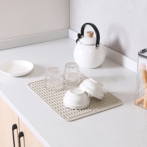 Micoyang Silicone Dish Drying Mat For Multiple Usage,Easy Clean,Eco-Friendly,Heat-Resistant Silicone Mat For Kitchen Counter Or Sink,Refrigerator Or Drawer Liner Tapioca L 16 Inches X 12 Inches #TOP5