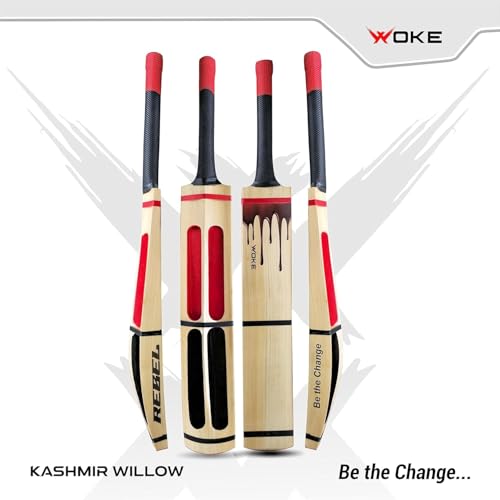 Image of Woke Rebel Premium Kashmir Willow Scoop Cricket Bat, 34 X 4.5 Inches, Full Size, Suitable for Soft /Hard Tennis Cricket Ball, for Kids /Junior /Senior /Boys /Girls & Adults