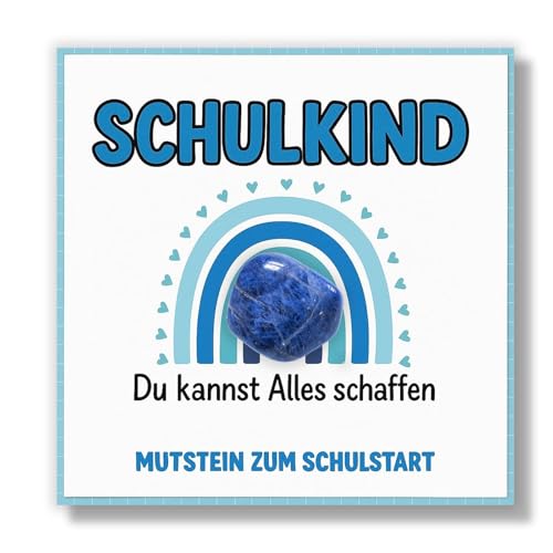 Snyvpra Einschulung Geschenk Jungen für Schultüte Füllung Blauer Mutstein mit Karte & Box für EIN Schulkind 2026 Junge Glücksbringer Schulanfang Geschenk Einschulung Glückssteine zum Schulstart