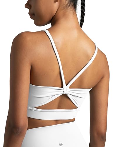 Colorfulkoala Dreamlux Lazo Strappy Sujetadores Deportivos Mujer sin Aros Bajo Copas Extraíbles Impacto, Blanco, L