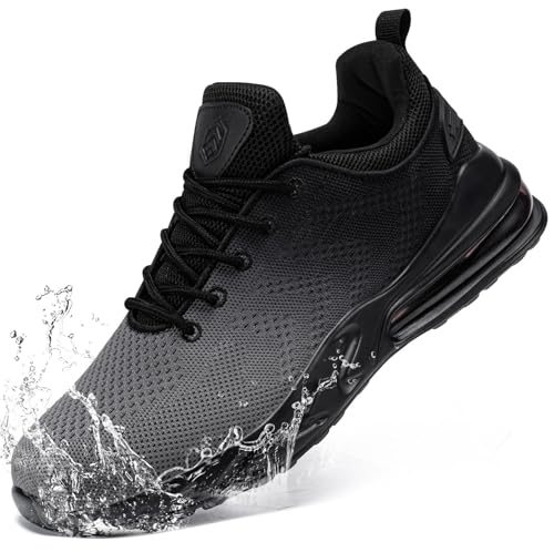 LARNMERN Zapatillas Running Hombre Zapatos de Cocina Impermeables Antideslizantes Deportivas Gimnasio Trekking Ligeros Correr(Ancho Negro Gris,43 EU)