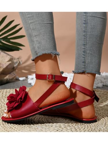 Image of Verdusa Women's 3D Flower Sandals Open Toe Ankle Strap Vacation Flat Sandals