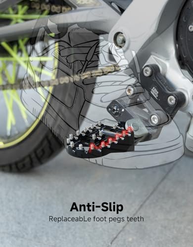 Image of KEMIMOTO Aluminum Dirt Bike Foot Pegs Adjustable Fit for Surron Light Bee | Anti-Slip Foot Rest Pedals, for Surron X and S E Ride Pro SS, Ebike CRF150F CRF230F 2003-2019 Black