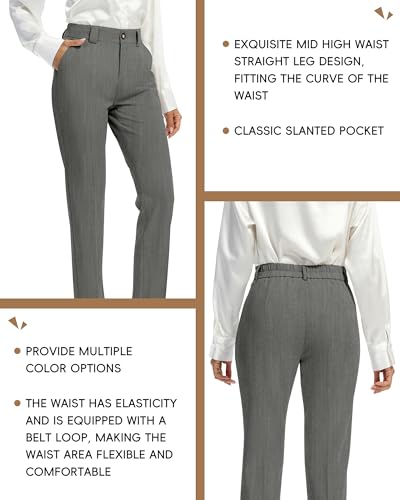 FUNYYZO Women Long Office Pants High Waisted Work Pants Dressy Casual Straight Leg Elastic Waist Suitpants3