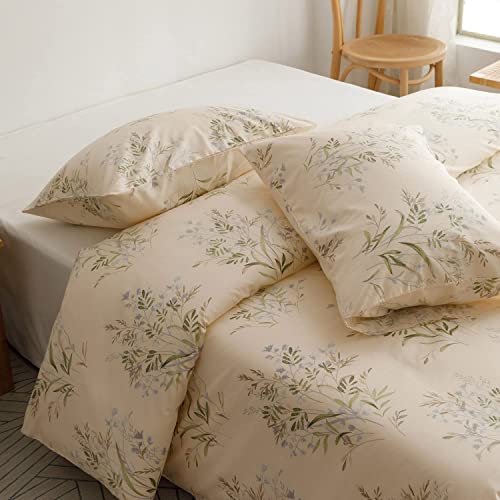Ecocott White Ground Chic Fresh Garden Floral Duvet Cover Sets Queen Size 3 Pieces 100% Natural Cotton 1 Duvet Cover With Zipper And 2 Pillowcases, Ultra Breathable Bedding Set #TOP5