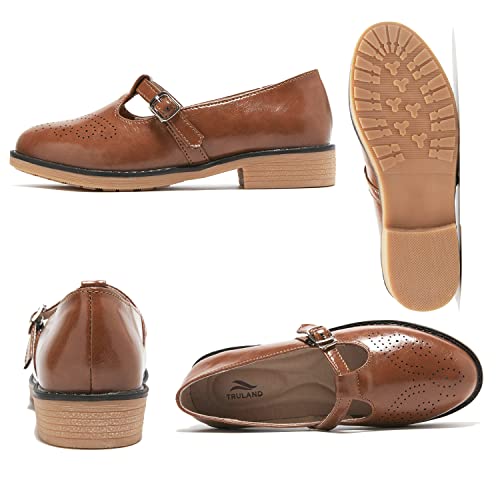Truland A-303 Women'S Leather Mary Jane Oxfords Shoes - Slip On T-Strap Loafers Casual Closed Toe Dressy Flats Shoes thumb #1