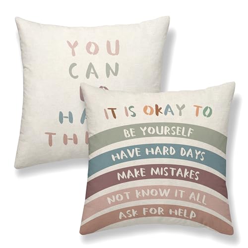 GOLIANDA Rainbow Classroom Pillow Covers 18x18 Set of 2 Boho Preppy Blue Crimson Throw Pillows Aesthetic Inspirational Quotes Pillowcase Summer Outdoor Decorations Girl Kids Cushion Case for Bed Room
