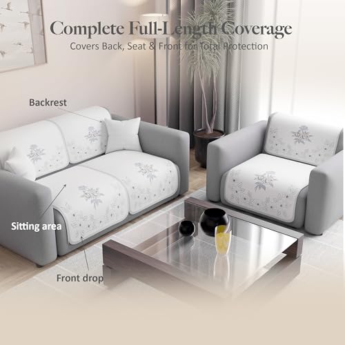 Image of Kuber Industries 2+1 Seater Sofa Cover | Slipcover for Living Room | Thick & Cozy | Non-Slip Comfort Sofa Cover Set | Painting Delta 1380 - Cream