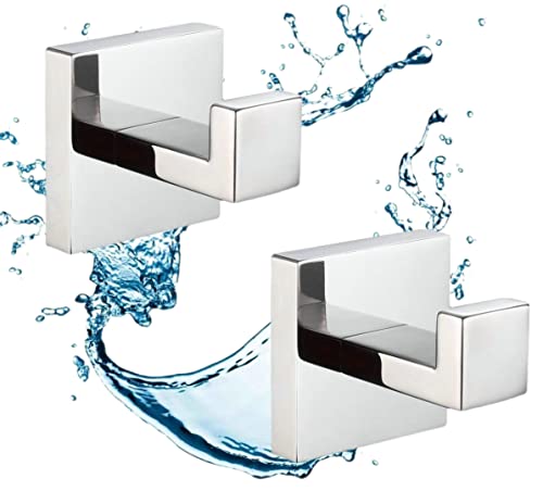 SHUNLI Gancio per asciugamani cromato, 2 pezzi, appendiabiti da parete, moderno, quadrato, per bagno, cucina, supporto da parete/acciaio inox SUS304, antiruggine