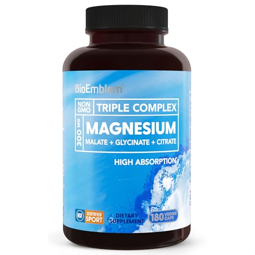 BioEmblem Triple Magnesium Complex | 300mg Glycinate, Malate & Citrate | 180 Capsules
