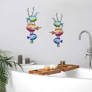 Landhoow 2 Pcs Coastal Wall Decor Metal Fish Wall Art Beach Ocean Sea Tropical Fish Art Nautical Hanging Sculpture for Summer Party Favor Indoor Outdoor Bedroom Living Room Kitchen