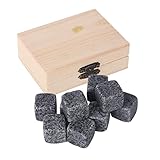 Whiskey Chilling Stones, Wine 9 in Wooden Box Set Cube Cool Pure Soapstone Wine Drinks Beverage Chilling Stones for Home Pub …