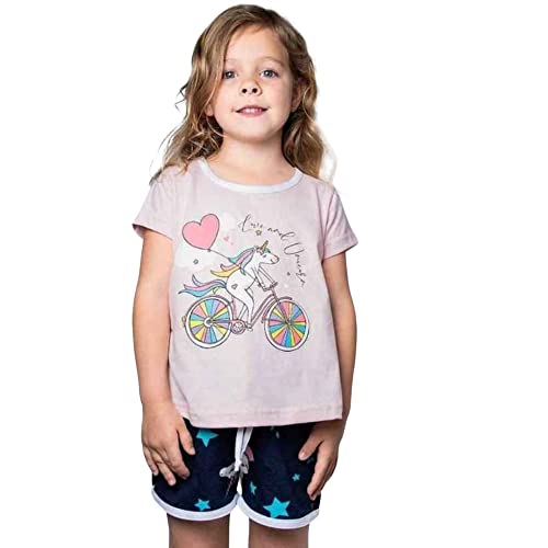 Pijama Verão Feminino Infantil Cor:Unicórnio Rosa;Tamanho:6