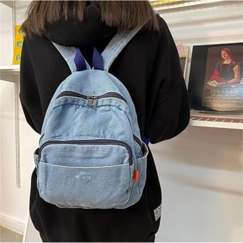Small Denim Backpack for Women Vintage Aesthetic Mini Denim Canvas Backpack Casual Daypack(Light Blue)2