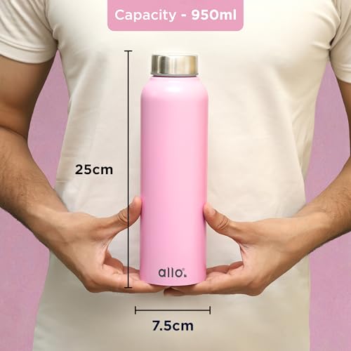 Image of Allo Stainless Steel Water Bottle For Adults, Kids 1 Litre Water Bottles For School, Office, Sports, Gym 1L Water Bottle For Men And Women, Pack Of 2 | Leak Proof & Bpa Free, Pink Steel Cap