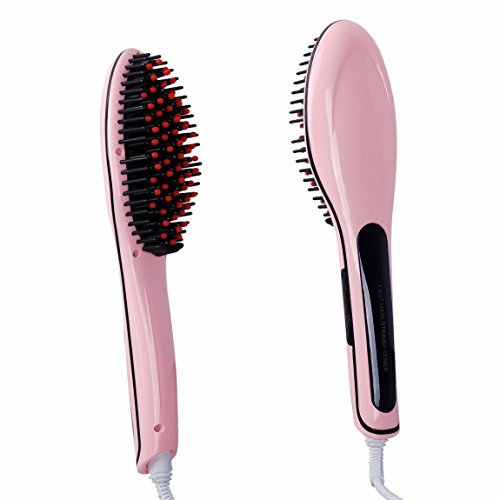 Hair Brush Straightener, Instant Magic Silky Straight Hair Styling Comb, Anion Hair Care, Anti Scald, Zero Damage, Massage Straightening Irons, Detangling Ceramic Heating (Pink)