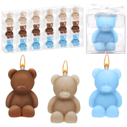 Dansib 50 Pcs Bear Baby Shower Candle Favors for Guest Bear Party Favors Baby Shower Candles Bulk for Gifts Party Decorations (Light Brown,Dark Brown,Blue)