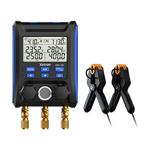 Xetron Digital Manifold Gauge HVAC【CE Certification】 with 2 Wired Temp clamp Probes, Temp Compensation, High and Low Side Subcool Superheat, Pressure Vacuum, for A/C, Refrigeration System (Black) Cover