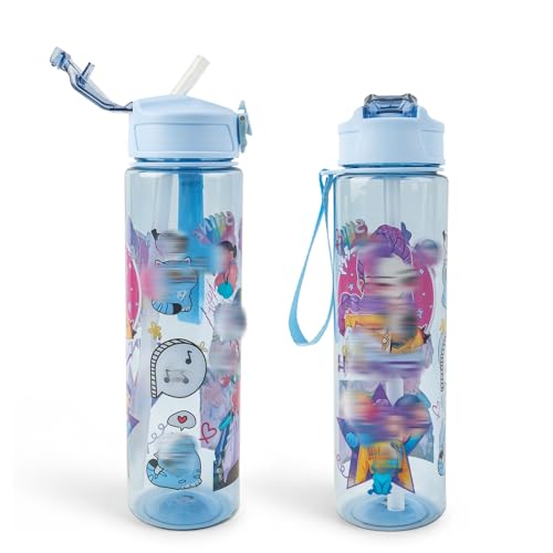Heartsking K Pop Water Bottle for Girls Blue Reusable Plastic Water Bottle with Straw for Sports and Travel Drinkware Merch Gift for Girls Fans Teens Party Birthday
